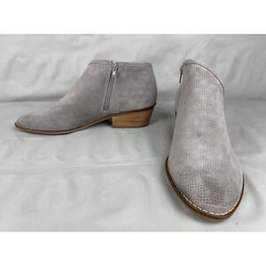 Lucky Brand Western Ankle Booties Size 12M Gray Suede Perforated Low Heel Boots